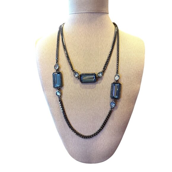 Givenchy Gunmetal Blue Crystal Necklace & Earring Set Designer Statement Jewelry - Picture 2 of 12